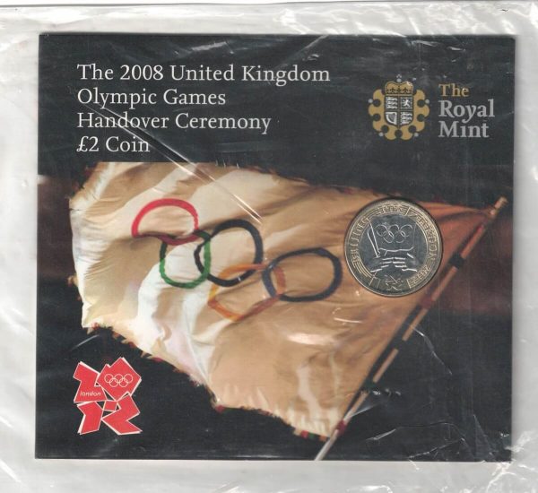 Sealed 2008 Royal Mint Olympic games Handover Ceremony Two Pounds featuring Elizabeth II on the obverse. All coins are in stock for despatch.