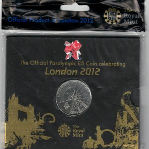 2012 Five Pounds Coin London Paralympics. featuring Queen Elizabeth II on the Obverse. Circular images on Reverse. All five pound coins are in stock.