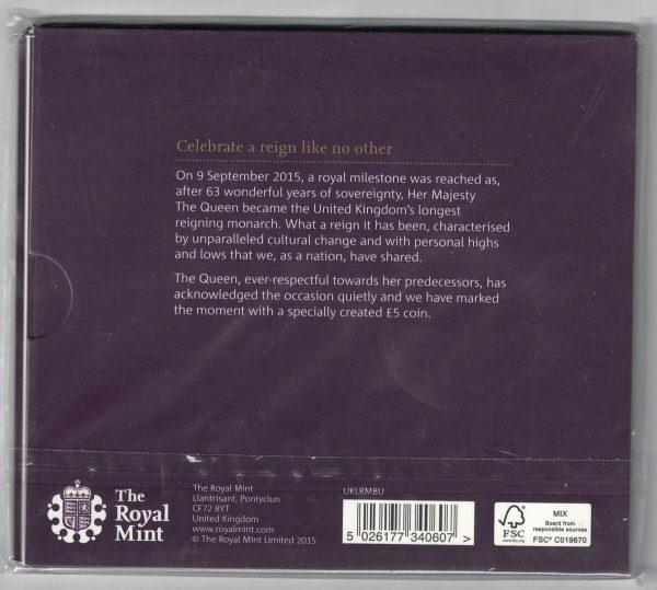 2015 Five Pounds Coin The Longest Reigning Monarch - Image 2