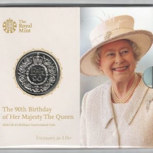 2016 Five Pounds Coin The 90th Birthday of HM the queen. featuring Queen Elizabeth II on the Obverse. All five pound coins are in stock.
