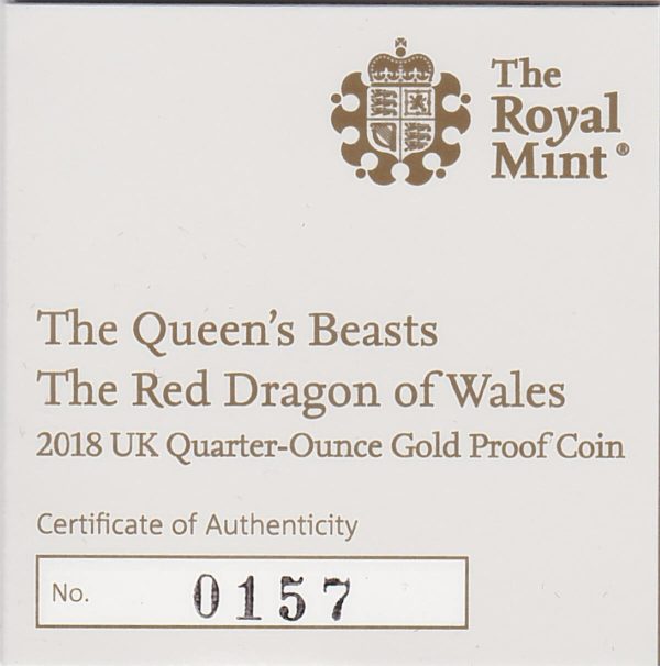 2018 Gold Proof Quarter Ounce Dragon Of Wales - Image 3