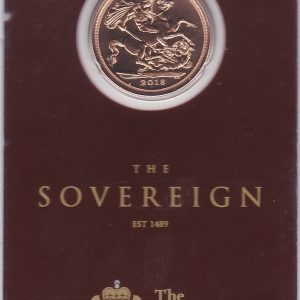 2018 I Gold Sovereign Coin. This coin features the fifth portrait of Queen Elizabeth II on the obverse. St George and dragon on the reverse.