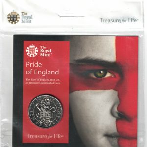 2018 Five Pounds Coin Pride of England. featuring Queen Elizabeth II on the Obverse. Crowned lion of England on Reverse. All five pound coins are in stock.
