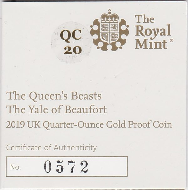 2019 Gold Proof Quarter Ounce Yale Of Beaufort - Image 3