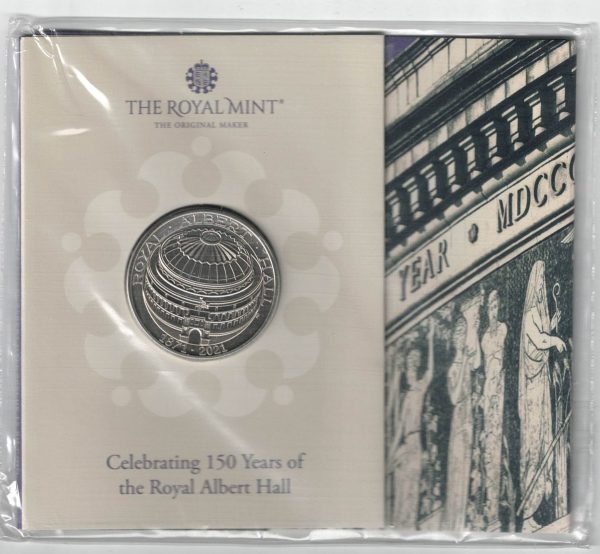 2021 Five Pounds Coin Pride of England. featuring Queen Elizabeth II on the Obverse. The Royal Albert Hall on Reverse. All five pound coins are in stock.