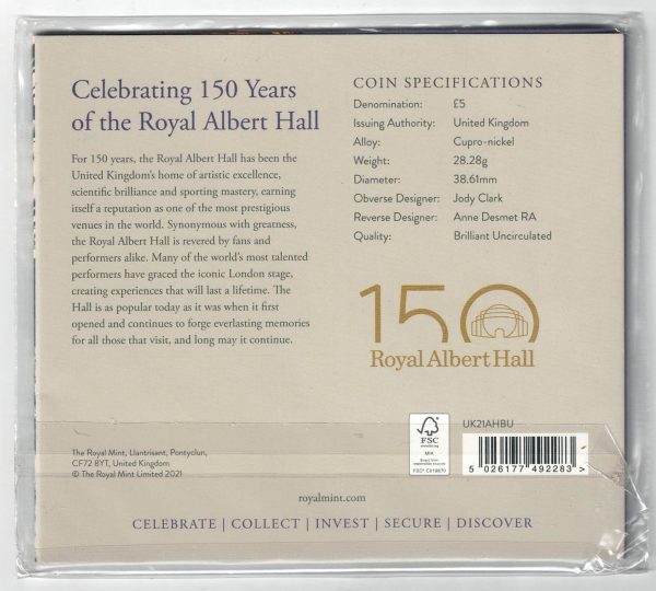 2021 Five Pounds Coin 150 Years of the Royal Albert Hall - Image 2