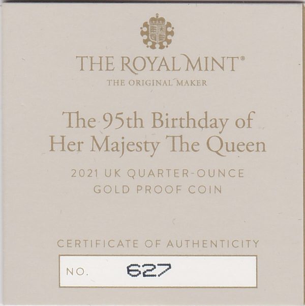 2021 Gold Proof Quarter Ounce Queen's 95th Birthday - Image 3