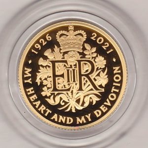 2021 Queen Elizabeth II Gold Proof Quarter Ounce Queen's 95th Birthday coin. The obverse features Queen Elizabeth II. Boxed with certificate.