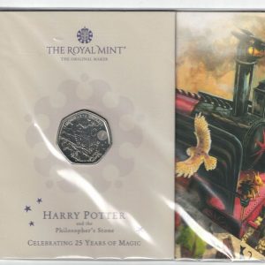 2022 Cupro-nickel Fifty Pence coin featuring Elizabeth II on the Obverse and Harry Potter The Hogwarts Express on the Reverse.