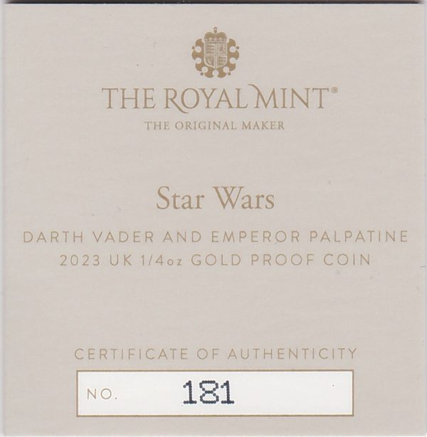 2024 Gold Proof Quarter Ounce Darth Vader & Emperor Palpatine - Image 3