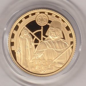2024 Gold Proof Quarter Ounce R2-D2 & C-3PO coin featuring King Charles III on the Obverse. Darth Vader & Emperor Palpatine on the Reverse.