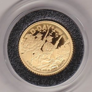 2024 Gold Proof Tenth Ounce D-Day coin featuring King Charles III on the Obverse. The reverse features an image of soldiers.