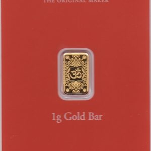 One Gram Gold Bar from The Royal Mint. This bar contains 1 gram of 999.9 fine gold and comes presented in a plastic credit card sized packet.