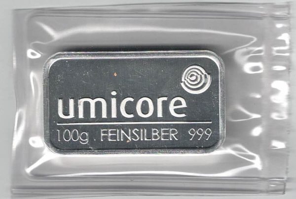 Bullion 100 Gram Fine Silver Bar Umicore. All of our silver bars & rounds have been pre-owned and are in stock for despatch.
