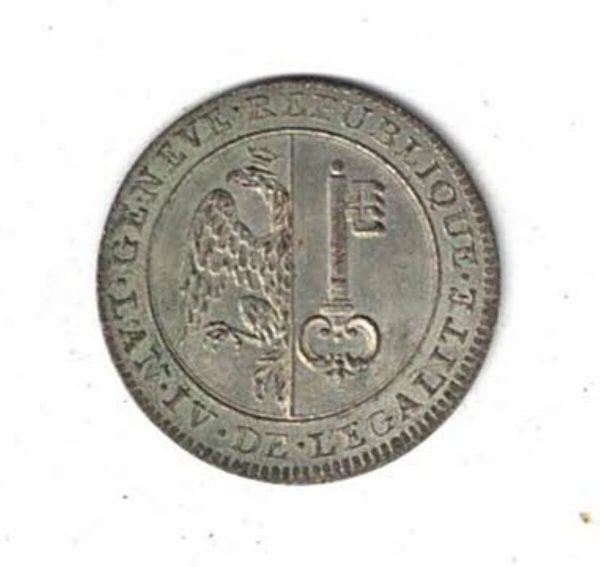 1795 Switzerland Geneva Billon Three Sol Coin. The obverse features arms within circle. The reverse features the denomination & date.