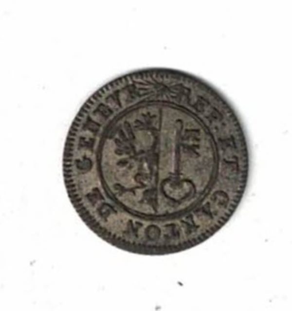 1819 Switzerland Geneva KM118 Six Deniers Billon Coin. The obverse features arms within circle. The reverse features the denomination & date..