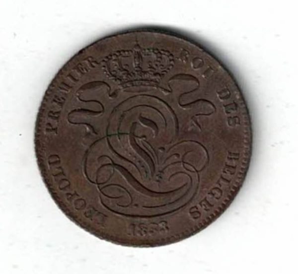 1833 Belgium Copper Five Centimes Coin - Image 2