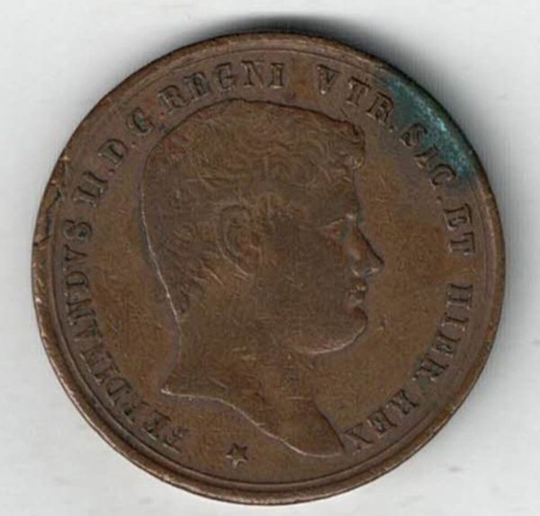 1835 Overstruck 5 Naples Italy Ten Tornesi Coin - Image 2