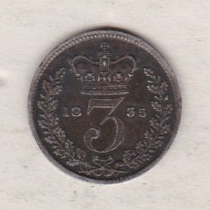 1835 Silver Threepence coin featuring the portrait of King William IV on the Obverse. The Reverse features a crowned denomination dividing the date.