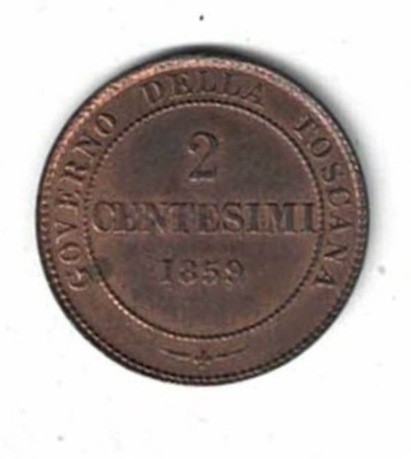 1859 Italy Tuscany Copper Two Centesimi Coin - Image 2