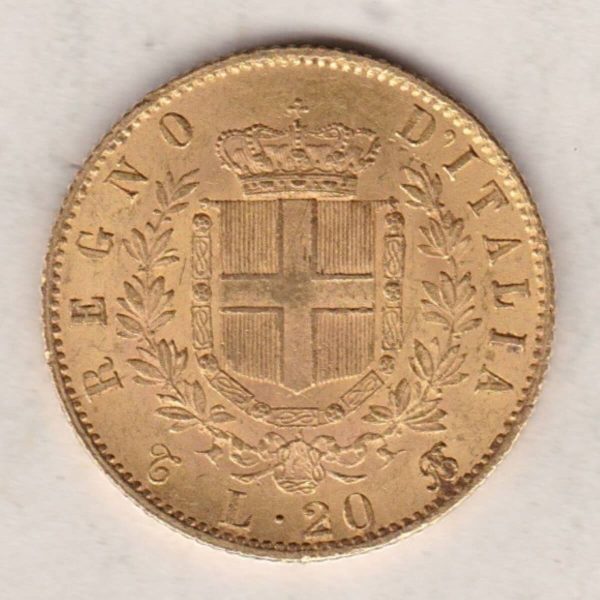 1865 Italy Gold Twenty Lire - Image 2