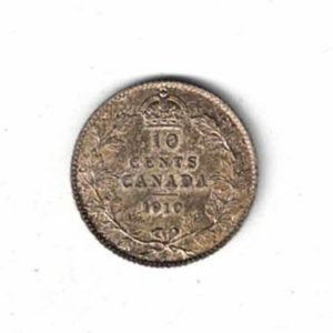 1910 Canada Silver Ten Cent Coin. The obverse side of the coin features Edward VII facing right. All coins are in stock for dispatch.