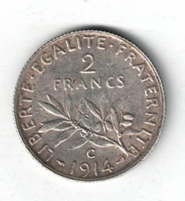 1914 C France Silver Two Francs Coin - Image 2