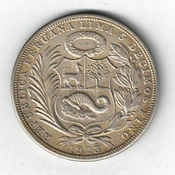 1923 Peru Silver One Sol Coin - Image 2
