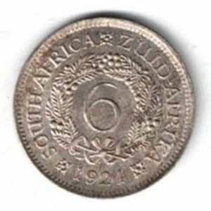 1924 South Africa Silver Sixpence Coin. The obverse features the bust of George V Facing left. The reverse features a protea flower in centre.