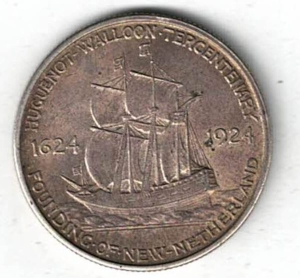 1924 USA Huguenot Walloon Tercentenary Silver Half Dollar Coin - Image 2