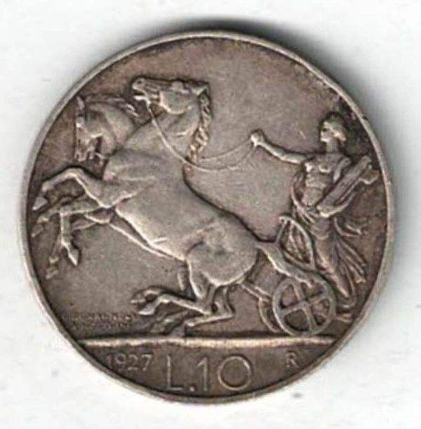 1927 R Italy Silver Ten Lire Coin - Image 2