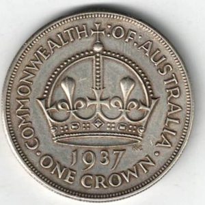 1937 Australia Silver One Crown Coin The obverse features the bust of George VI facing left. All coins are in stock for dispatch.