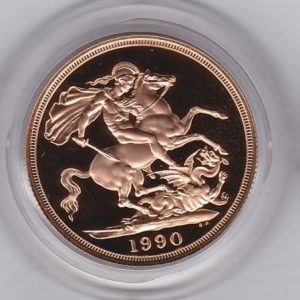 1990 Gold Proof Three Coin Set. This three coin gold sovereign set comes boxed with certificate as issued by the Royal Mint.