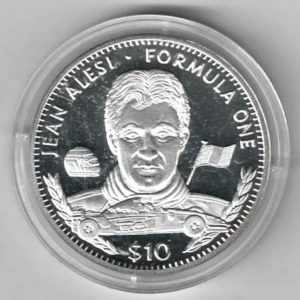 1995 Liberia Silver One Ounce Jean Alesi. This coin does feature a formula 1 car. This coin contains one ounce of 999 fine silver.