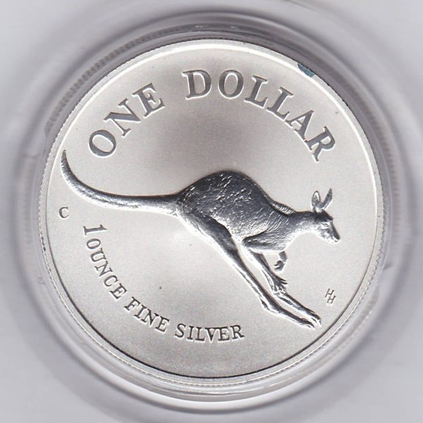 1994 Silver Australia One Ounce Kangaroo. Elizabeth II is on the obverse, The kangaroo is on the reverse. The coin contains one ounce of 999 fine silver.