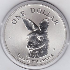 1995 Silver Australia One Ounce Kangaroo. Elizabeth II is on the obverse, The kangaroo is on the reverse. The coin contains one ounce of 999 fine silver.