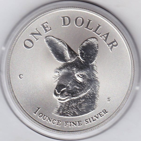 1995 Silver Australia One Ounce Kangaroo. Elizabeth II is on the obverse, The kangaroo is on the reverse. The coin contains one ounce of 999 fine silver.
