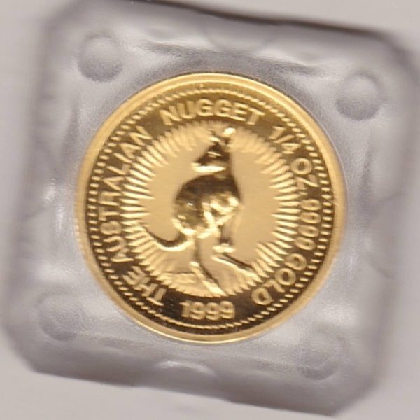 1999 Gold Australia Quarter Ounce Kangaroo coin. This investment gold coin features Queen Elizabeth II on the Obverse. kangaroo on the Reverse.