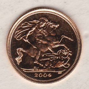 2004 Gold Half Sovereign coin featuring the fourth portrait of Queen Elizabeth II on the Obverse. St George and the dragon on the Reverse.