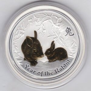 2011 Silver Australia One Ounce Rabbits. Elizabeth II is on the obverse, The two rabbits is on the reverse. The coin contains one ounce of 999 fine silver.