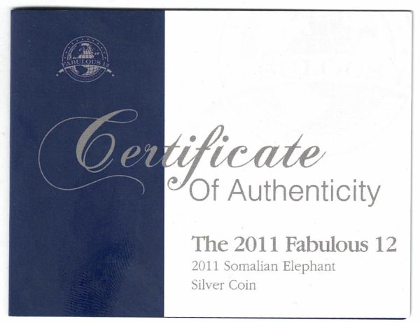 2011 Silver Somali Republic One Ounce Elephant Coin - Image 3