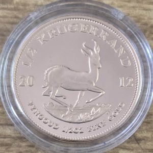 2012 South Africa Gold Proof Half Ounce Krugerrand featuring Paul Kruger on the Obverse. The springbok antelope is on the Reverse.