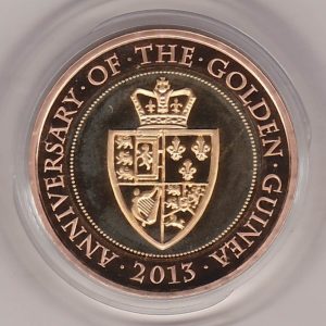 2013 Gold Proof Two Pounds Coin. 350th Anniversary of the Guinea. This coin comes in the presentation box with certificate as issued by the Royal Mint.