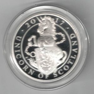 2017 Silver Proof One Ounce Unicorn of Scotland. The coin contains one ounce of 999 fine silver. All of our silver coins are in stock.