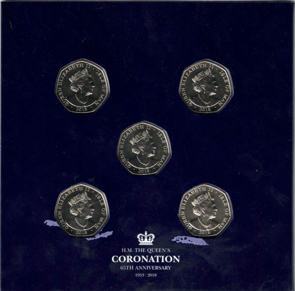 2018 Isle Of Man The Queen's Coronation Five Coin Fifty Pence Set - Image 3