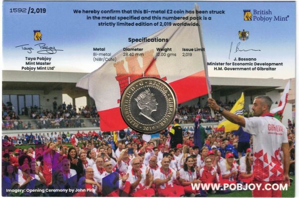 2019 Gibraltar Island Games Cycling Two Pound Coin - Image 2