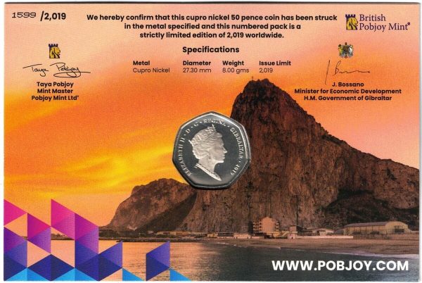 2019 Gibraltar Island Games Sailing Fifty Pence Coin - Image 2