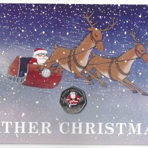 2019 Gibraltar Fifty Pence Father Christmas This silver fifty pence coin is issued in a Christmas Card. Queen Elizabeth II on Obverse
