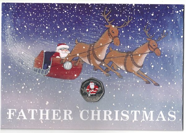 2019 Gibraltar Fifty Pence Father Christmas This silver fifty pence coin is issued in a Christmas Card. Queen Elizabeth II on Obverse