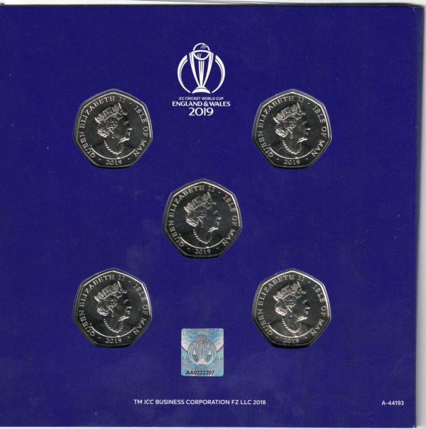 2019 Isle Of Man Cricket World Cup Five Coin Fifty Pence Set - Image 3